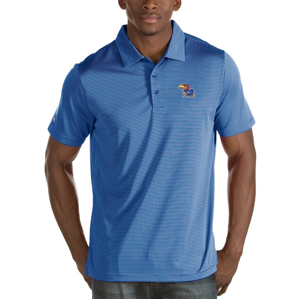 University of Kansas Jayhawks Antigua Quest Stripe Jersey Royal Blue Polo Shirt